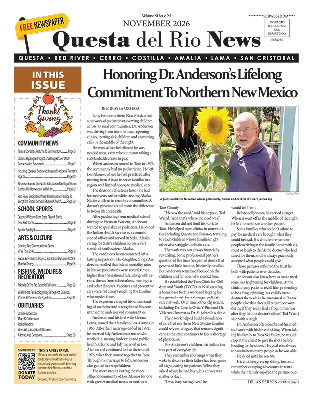 Questa Del Rio news November 2026 Issue Cover Page